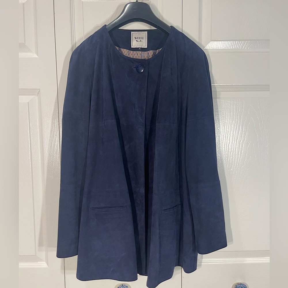 Weill Paris Goat Suede Women’s Swing Coat Dark Blue One-Button Made in France